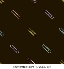 Paper clips cartoon vector seamless pattern. Plastic fasteners hand drawn texture. Stationery item decorative backdrop. Paperwork, deskwork attribute. Wallpaper, wrapping paper, textile flat design