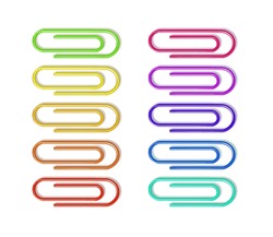 Paper Clips Clamp. Colour Cartoon Office Paperclip. Paper Clip Icon Attached Attach Document Or File. Vector
