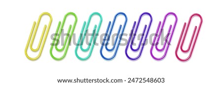 Paper clips clamp. Colour cartoon office paperclip. Paper clip icon attached attach document or file. Vector