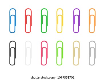 Paper clips are colored on white background.Vector illustration.