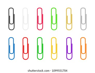 Paper clips are colored on white background.Vector illustration.