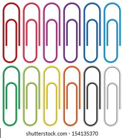 Paper clips isolated on white background. Vector Illustration. Colorful collection (set).