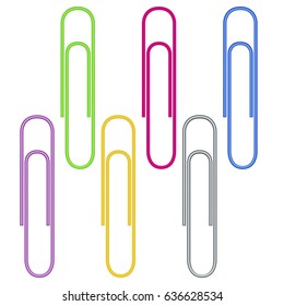 Paper clips isolated on white background. Vector Illustration. Colorful collection (set).