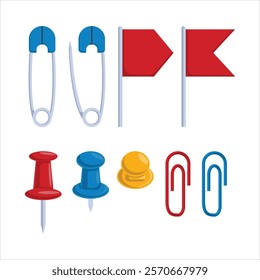 Paper clips, note papers. Reminder and supplies office, attach and clamp