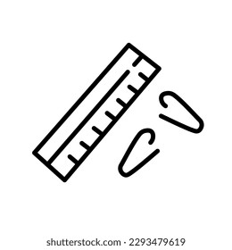 Paper clips and ruler on white background