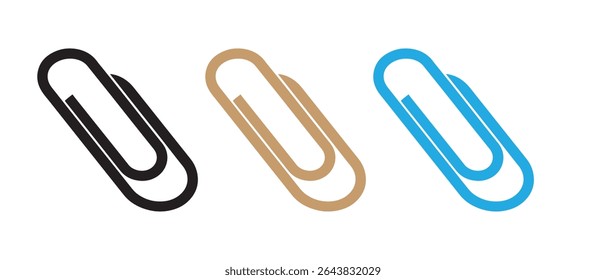 Paper clips set vector and Silhouette of simple paperclip art vector.