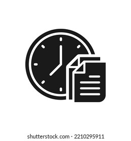 Paper and clock. Document report time icon flat style isolated on white background. Vector illustration