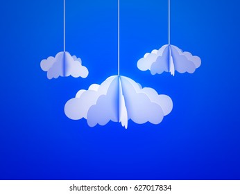 Paper cloud in origami style on the sky background. Vector illustration