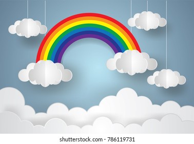 Paper cloud with rainbow.Vector illustration.Paper and craft art