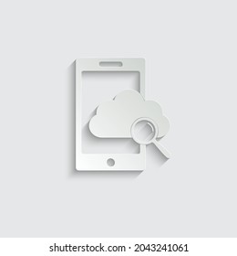 paper Cloud search icon on mobile phone Smart Devices icon.