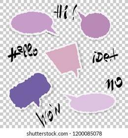 Paper cloud of thoughts with torn edges. Vector set on transparent background. EPS 10