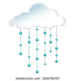 Paper cloud with threads and glass blue beads, a decorative element for design, postcards, premises