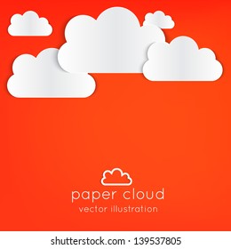 Paper clouds background with place for your text on orange.  Can be used as icon, sign, element for web design or business presentations.