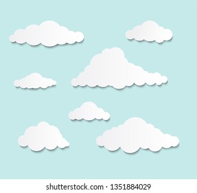 Paper clouds. Cartoon paper background, illustration for design. Template for wedding, banner, poster, advertisement Vector illustration 