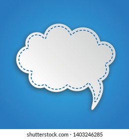 Paper clouds with hanging cloud sticker on the blue background. Eps 10 vector file.