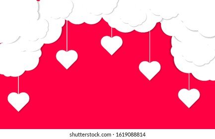 Paper clouds and hearts to valentine, vector art illustration.