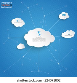 Paper clouds with networks on the blue background. Eps 10 vector file.