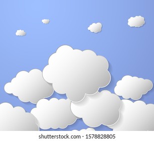 Paper clouds on blue background. Floating clouds. Vector illustration.