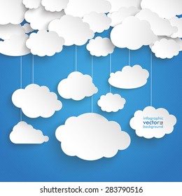Paper clouds on the blue background. Eps 10 vector file.