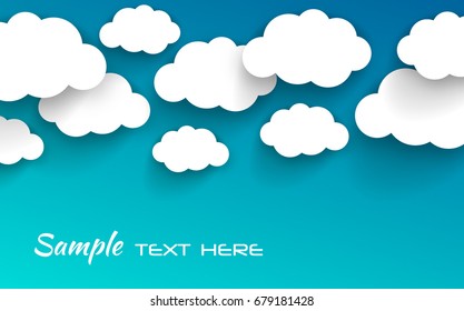 Paper clouds on a blue sky background. Cloudy weather. Cloudshape. Flat design. Isolated Vector illustration.