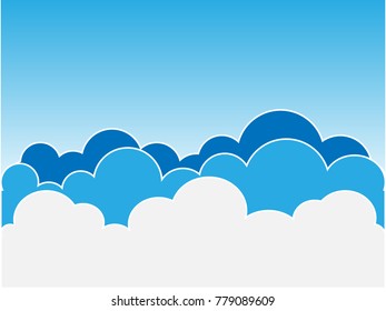 Paper clouds on a blue sky background. Cloudy weather. Flat design. Vector illustration.