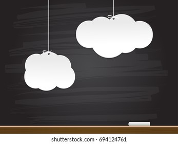 Paper clouds on chalkboard. Vector illustration.
