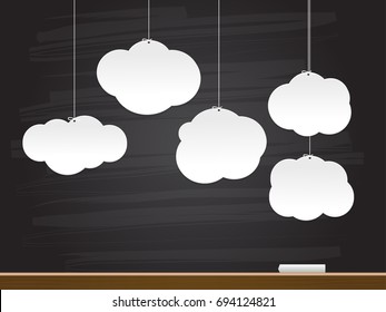 Paper clouds on chalkboard. Vector illustration.