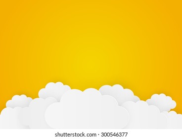 Paper clouds on orange background