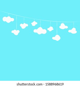 paper clouds on the strings. Cloud hanging vector illustration