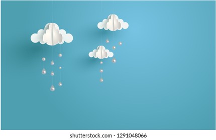 Paper clouds with pearls. Vector illustration