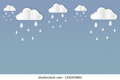 From paper clouds and rain. Vector picture of clouds and rain and sun.