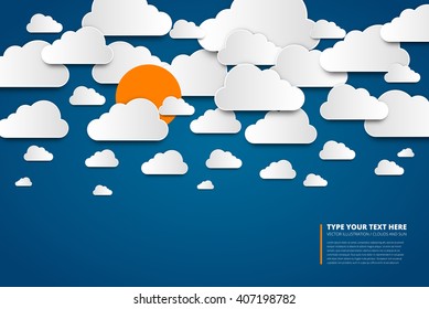 Paper clouds with sun, sky illustration design