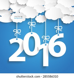 Paper clouds with text 2016 on the blue background. Eps 10 vector file.