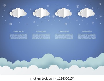 Paper clouds and weather on blue sky background. vector illustration