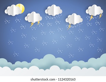 Paper clouds and weather on blue sky background. vector illustration