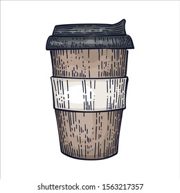 Paper coffe cup, hand drawn engraving, vector