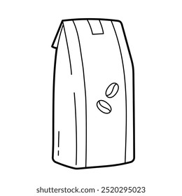 Bolso de papel del grano de café. Ilustración de contorno simple, aislado sobre fondo blanco, Elementos de diseño 