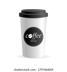 Paper coffee cup in 3d style on white background. Blank mockup. Mock up, template. Coffee drink.