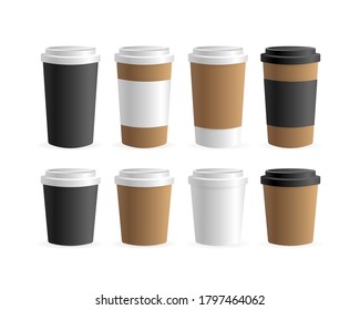 Paper Coffee Cup In 3d Style On White Background. Blank Mockup. Mock Up, Template. Coffee Drink.