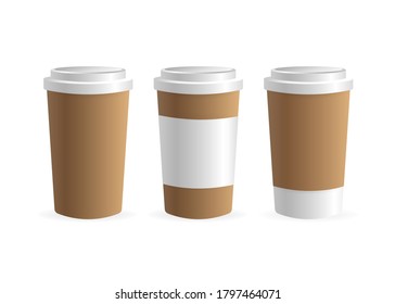 Paper coffee cup in 3d style on white background. Blank mockup. Mock up, template. Coffee drink.