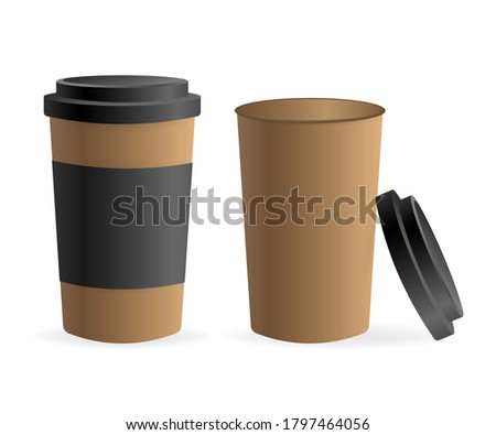 Paper coffee cup in 3d style on white background. Blank mockup. Mock up, template. Coffee drink.