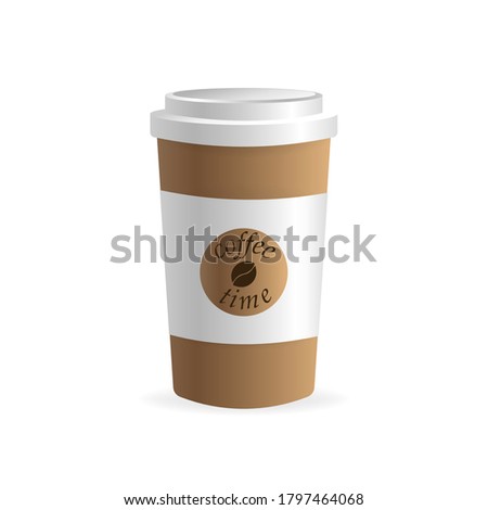 Paper coffee cup in 3d style on white background. Blank mockup. Mock up, template. Coffee drink.