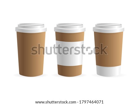 Paper coffee cup in 3d style on white background. Blank mockup. Mock up, template. Coffee drink.