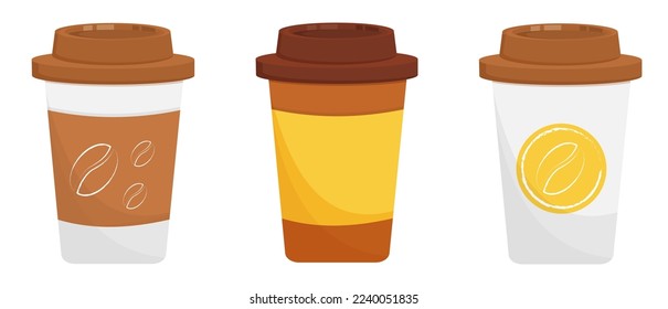 Paper coffee cup collection. Coffee to go. Vector illustration.