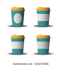 Paper coffee cup design. Espresso and latte or cappuccino in takeaway packaging.