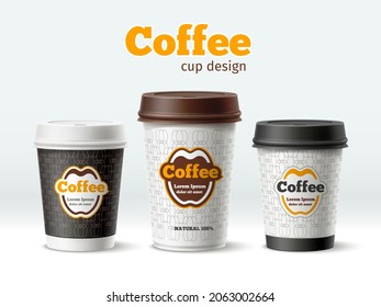 Paper coffee cup design. Realistic cardboard take