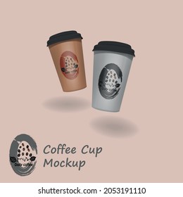 paper coffee cup design, takeaway cup packaging set with labels. 3D illustration.