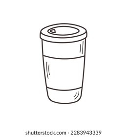 Paper Coffee Cup Doodle. Simple hand drawn takeaway coffee cup element. Isolated black sketch on white background. Vector illustration