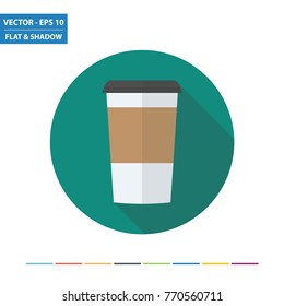 Paper coffee cup flat icon with long shadow. Vector Illustration.