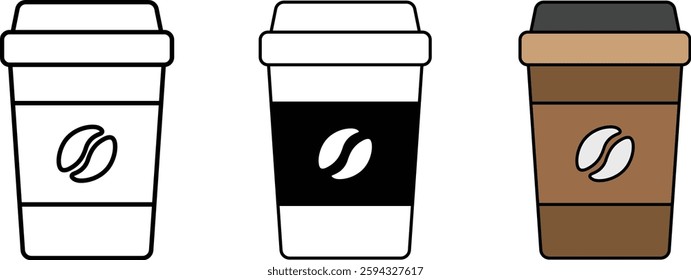 Paper coffee cup in flat style. Editable Stroke. Vector illustration 